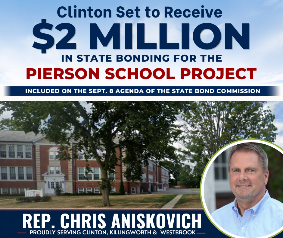 Rep. Aniskovich Announces $2 Million in State Bonding for Pierson School Project on State Bond Commission Agenda